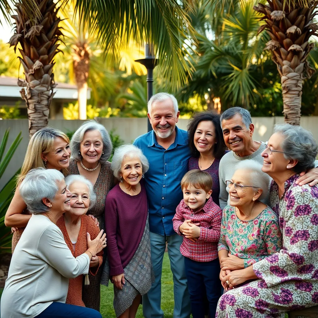A supportive family gathering in a California setting, representing hope and connection during difficult times