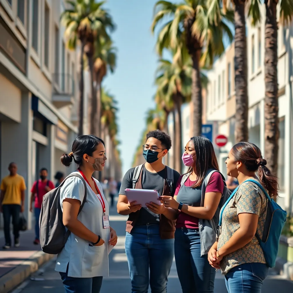 A California street scene representing the intersection of homelessness and addiction challenges in urban communities