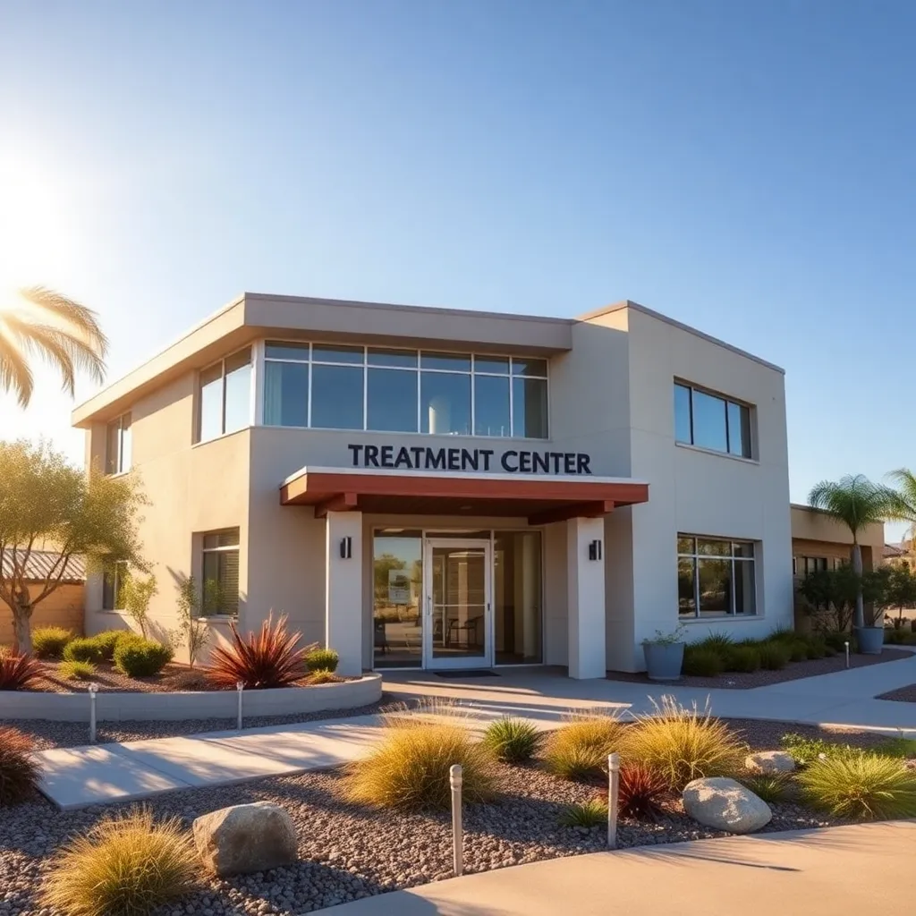 A welcoming treatment center surrounded by California landscape, representing hope and recovery resources